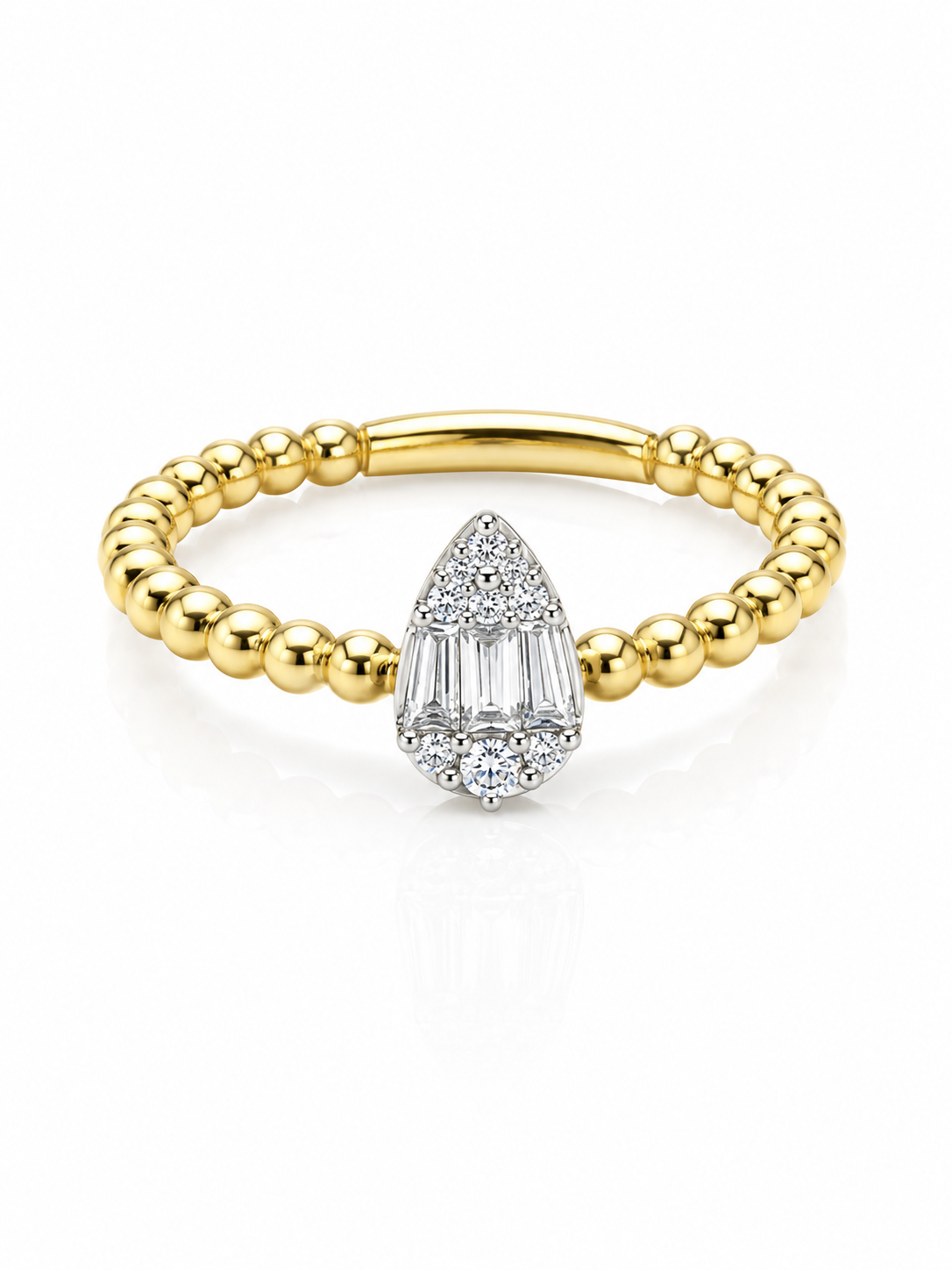 18K GOLD DIAMOND PEAR-SHAPED CAVIAR STACKING RING