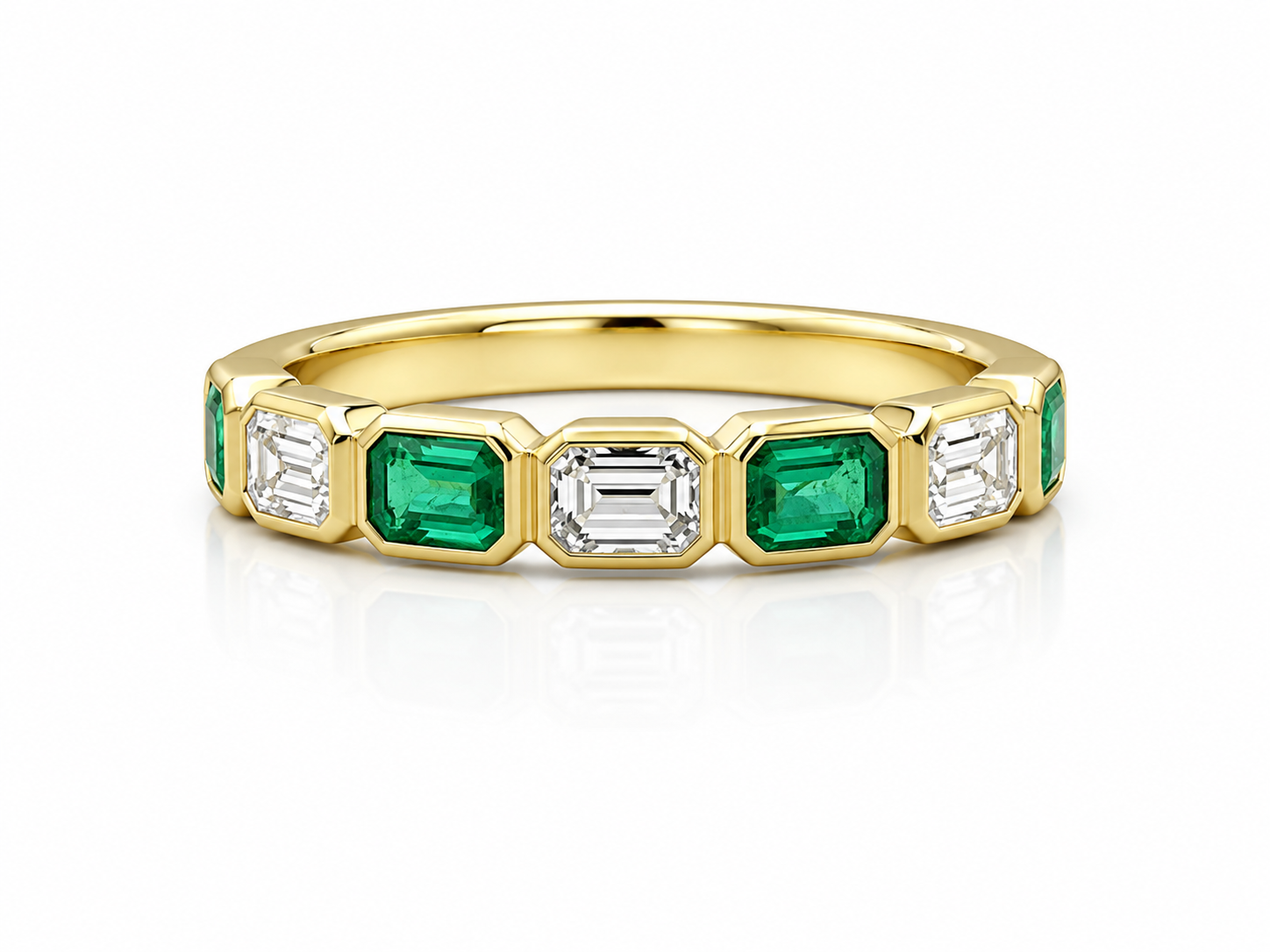 18K GOLD EMERALD AND DIAMOND BAND