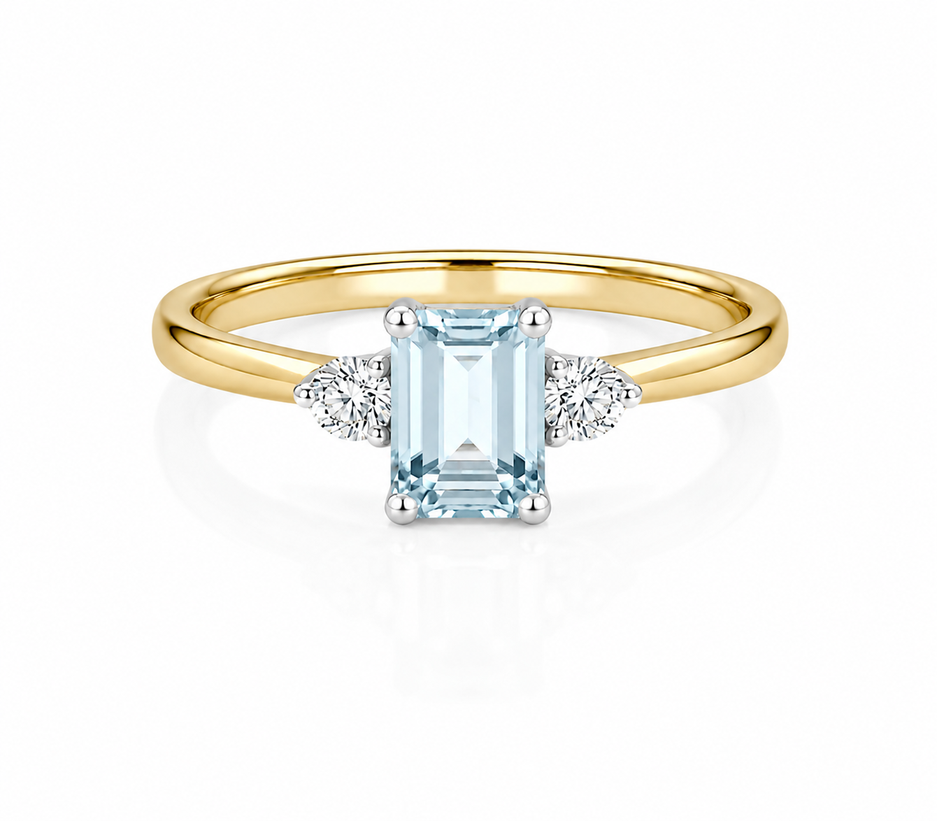 18K GOLD AQUAMARINE AND DIAMOND 3-STONE RING