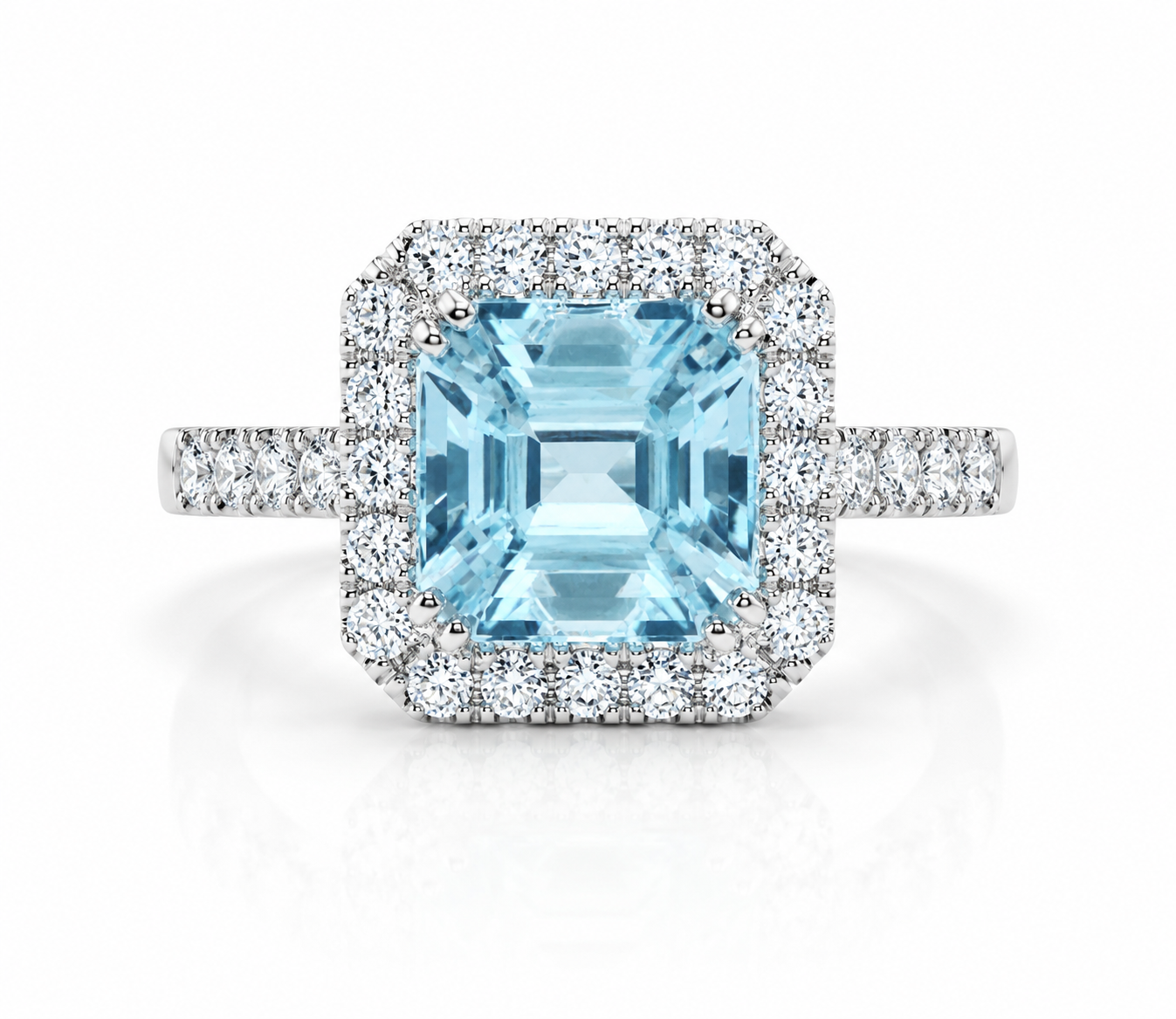 18K WHITE GOLD 2.64CT AQUAMARINE AND DIAMOND COCKTAIL RING