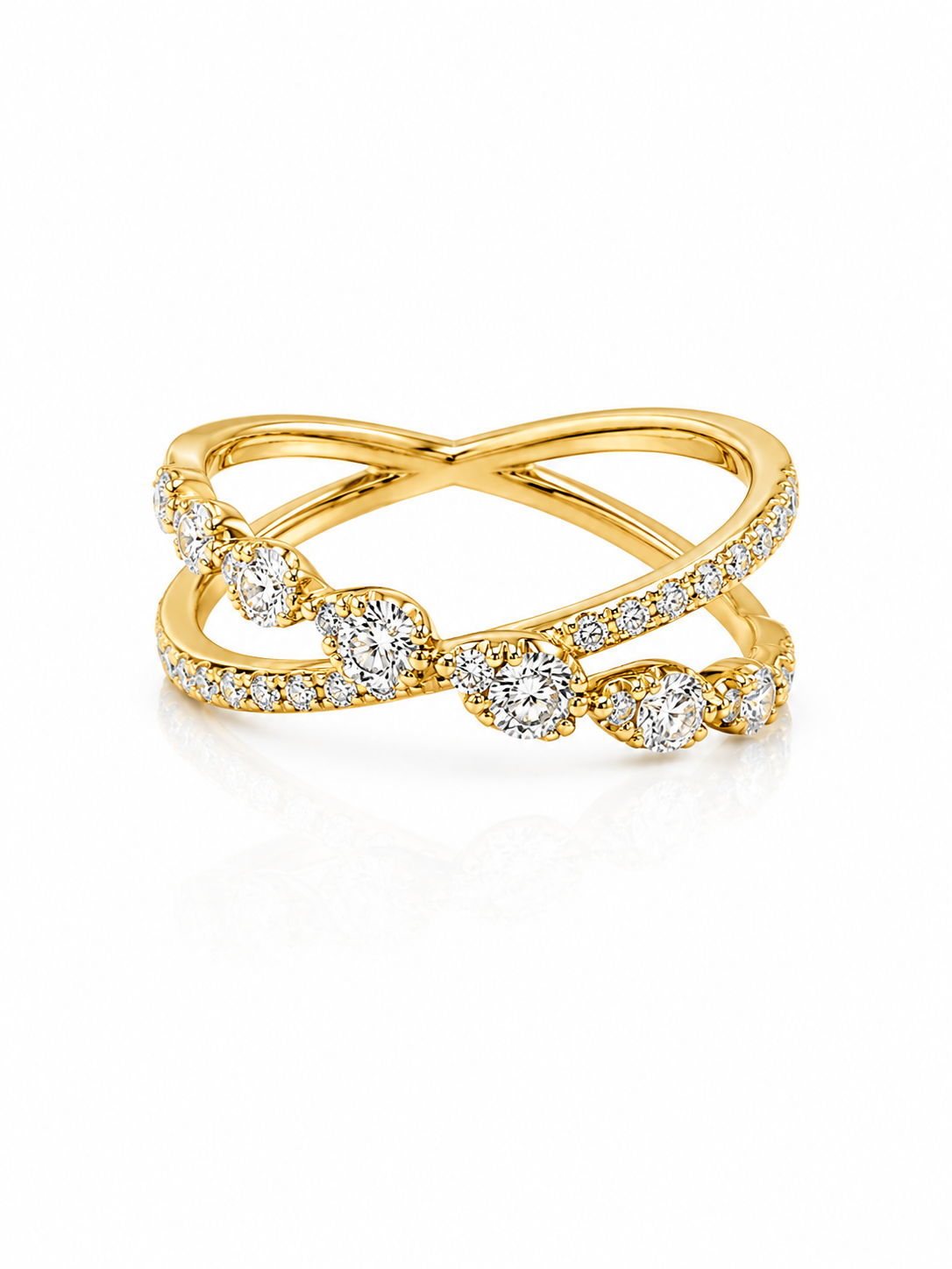 18K YELLOW GOLD 0.40CTW MIXED SHAPE DIAMOND CRISS CROSS BAND