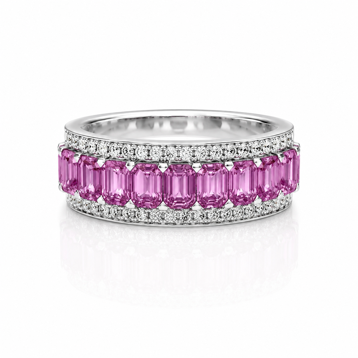18K WHITE GOLD 2.45CTW PINK SAPPHIRE AND DIAMOND BAND