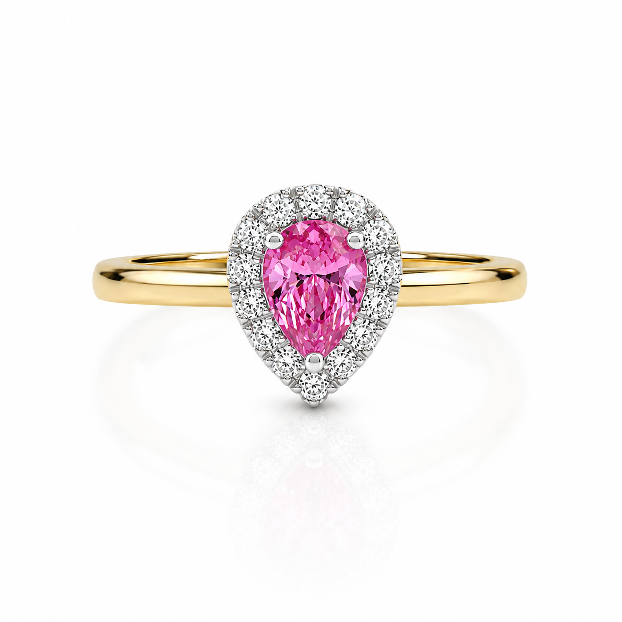 18K GOLD TWO TONE  PEAR SHAPE PINK SAPPHIRE AND DIAMOND RING