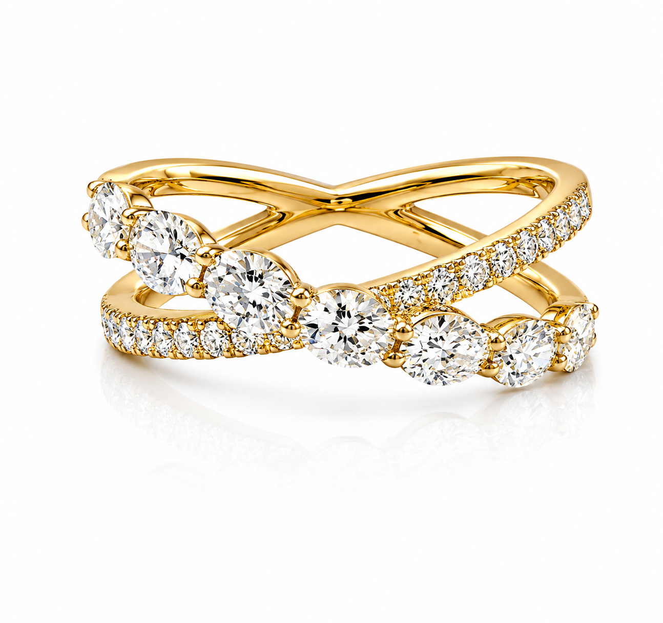 18K YELLOW GOLD OVAL AND ROUND DIAMOND 'CAPRI' CRISS CROSS RING