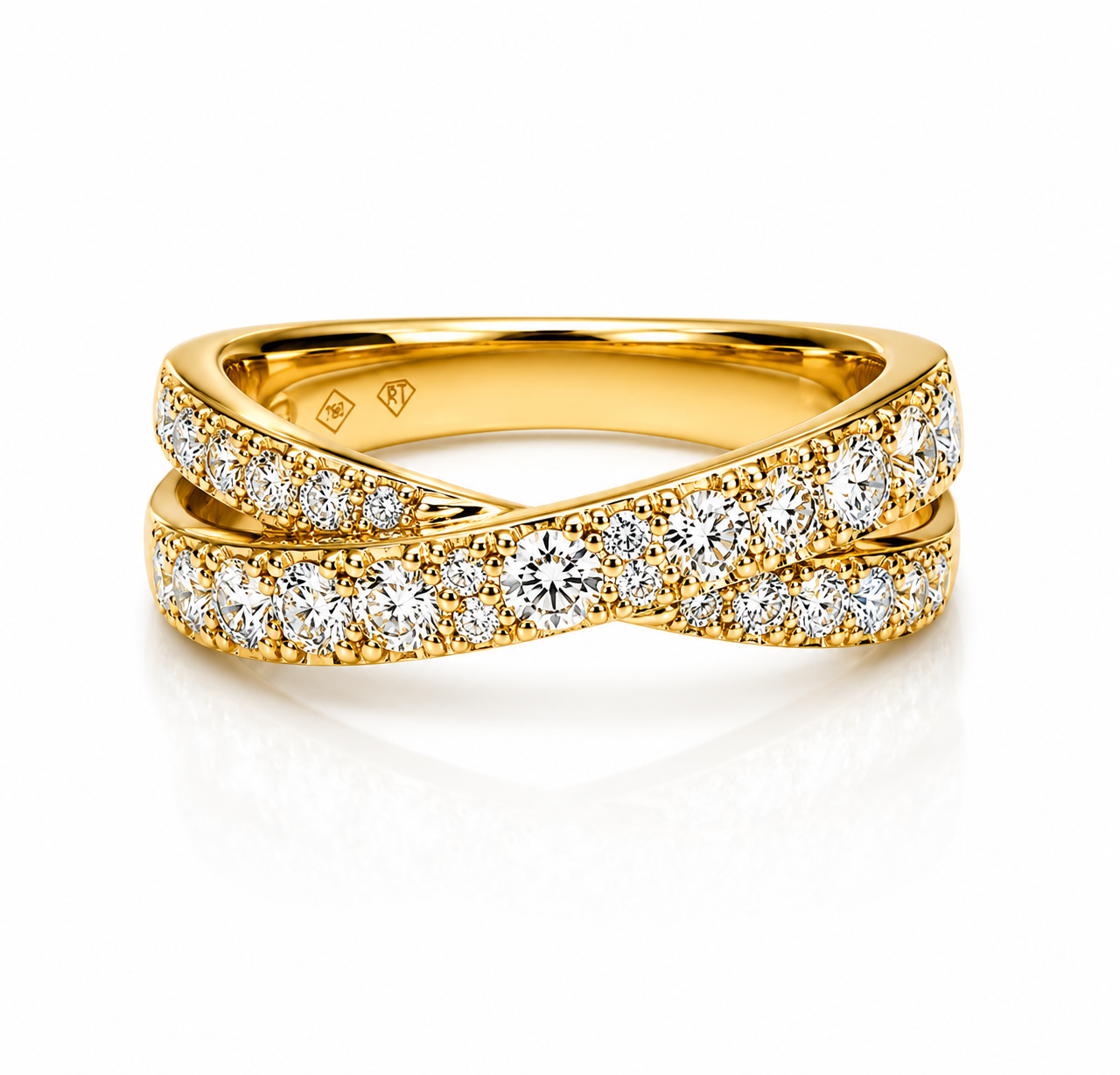 18K YELLOW GOLD 1.08CTW DIAMOND CRISS CROSS RING