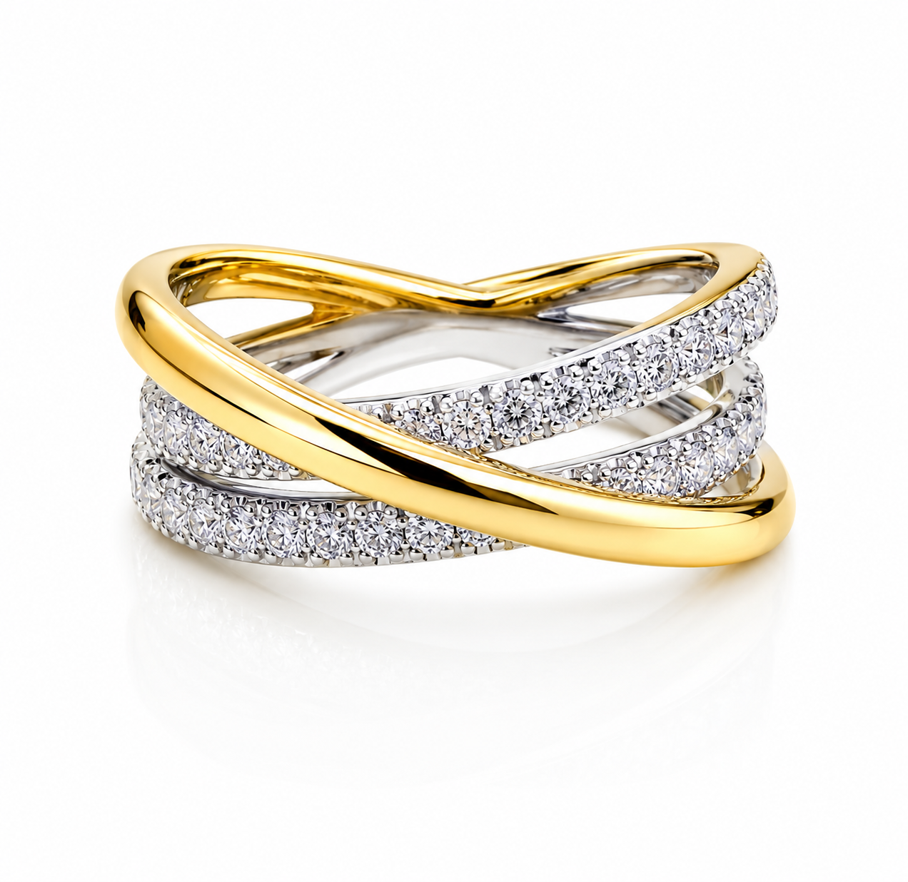 18K GOLD TWO TONE 0.78CTW DIAMOND CRISS CROSS BAND