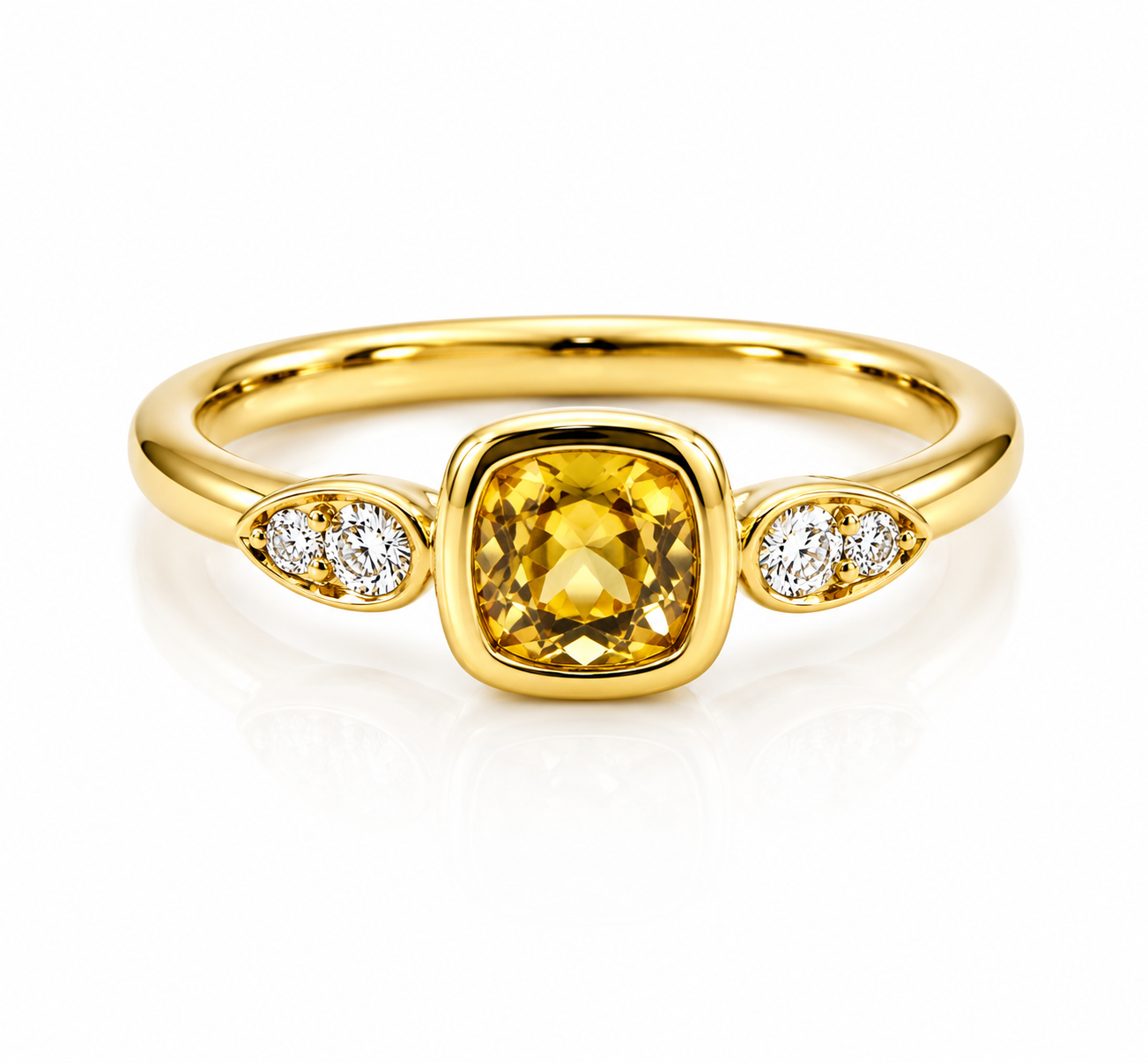 18K YELLOW GOLD DIAMOND ACCENTED CITRINE BEZEL RING
