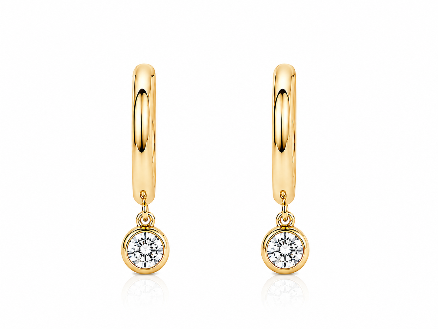 18K YELLOW GOLD 0.39CTW BEZELED DIAMOND HOOP DANGLES