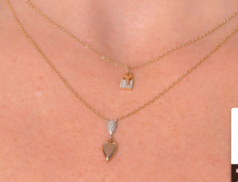 14K YELLOW AND WHITE GOLD DIAMOND LOCK AND KEY PENDANT NECKLACE