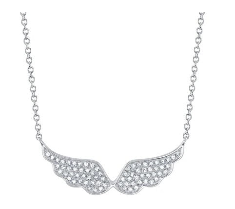 14K WHITE GOLD DIAMOND ANGEL WINGS NECKLACE