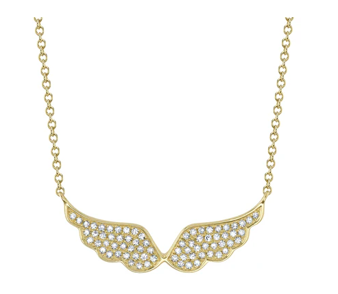 14K YELLOW GOLD DIAMOND ANGEL WINGS NECKLACE