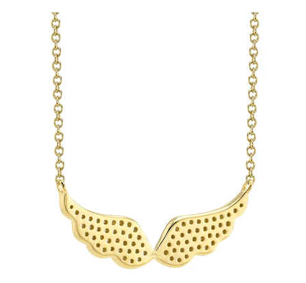 14K YELLOW GOLD DIAMOND ANGEL WINGS NECKLACE