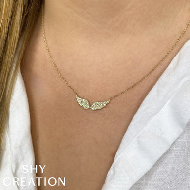 14K YELLOW GOLD DIAMOND ANGEL WINGS NECKLACE