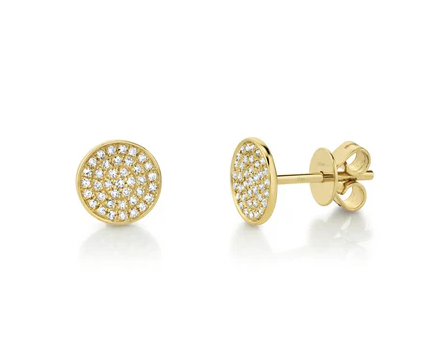 14K YELLOW GOLD PAVE DIAMOND DISC STUD EARRINGS