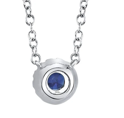14K WHITE GOLD DIAMOND HALO SAPPHIRE NECKACE