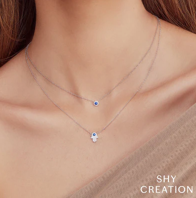 14K WHITE GOLD DIAMOND HALO SAPPHIRE NECKACE