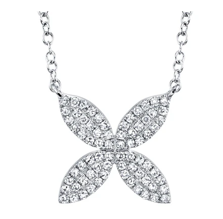 14K WHITE GOLD PAVE DIAMOND FLOWER NECKLACE