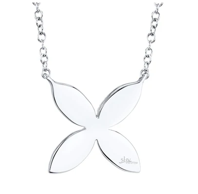 14K WHITE GOLD PAVE DIAMOND FLOWER NECKLACE
