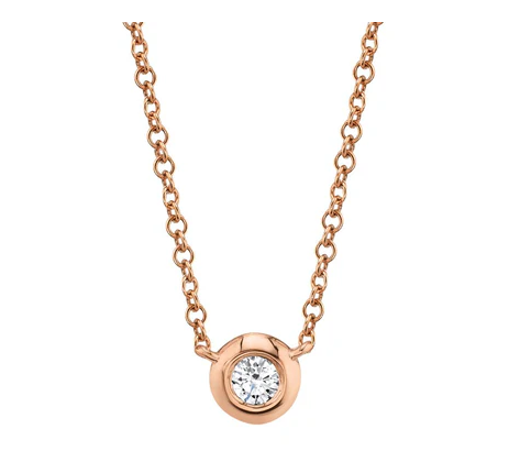 14K ROSE GOLD DIAMOND SINGLE BEZEL NECKLACE