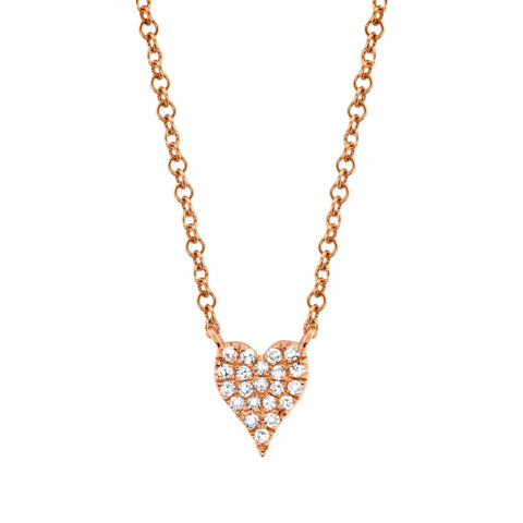 14K ROSE GOLD DIAMOND PAVE HEART NECKLACE