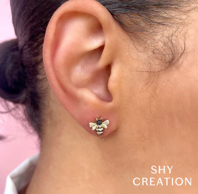 14K YELLOW GOLD DIAMOND BUTTERFLY STUD EARRINGS