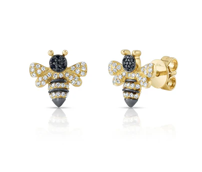 14K YELLOW GOLD DIAMOND BUTTERFLY STUD EARRINGS