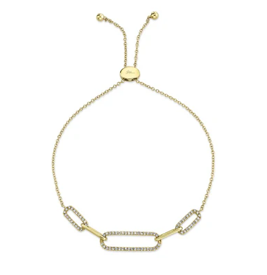 14K YELLOW GOLD DIAMOND PAPERCLIP BOLO BRACELET
