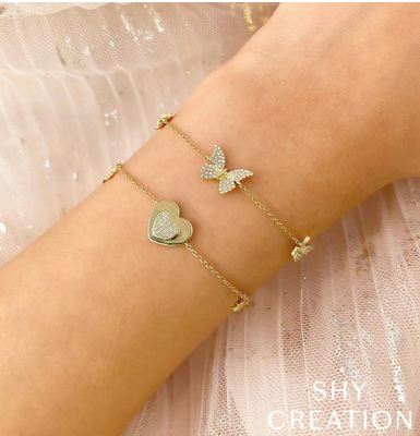 14K YELLOW GOLD 3 STATION DIAMOND BUTTERFLY BRACELET