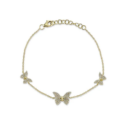 14K YELLOW GOLD 3 STATION DIAMOND BUTTERFLY BRACELET