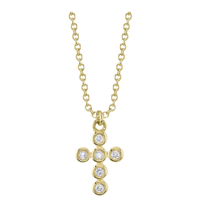 14K YELLOW GOLD BEZEL SET 0.08CT DIAMOND CROSS NECKLACE
