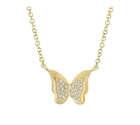14K YELLOW GOLD DIAMOND BUTTERFLY NECKLACE