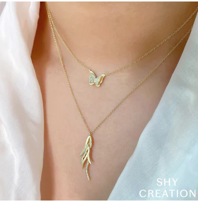 14K YELLOW GOLD DIAMOND BUTTERFLY NECKLACE