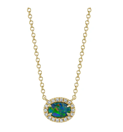 14K YELLOW GOLD DIAMOND AND OPAL NECKLACE
