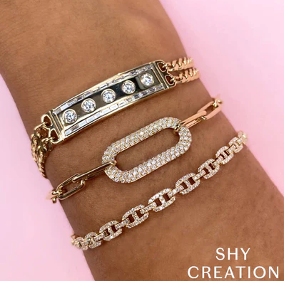 14K YELLOW GOLD .55CT PAVE DIAMOND PAPERCLIP LINK BRACELET