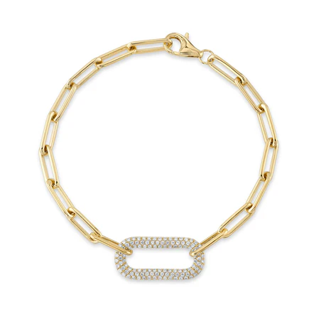 14K YELLOW GOLD .55CT PAVE DIAMOND PAPERCLIP LINK BRACELET