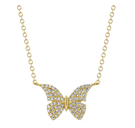 14K YELLOW GOLD DIAMOND BUTTERFLY NECKACE