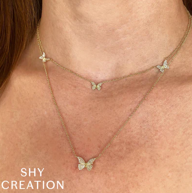 14K YELLOW GOLD DIAMOND BUTTERFLY NECKACE