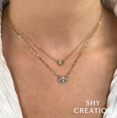 14K YELLOW GOLD 0.03CT DIAMOND FLOWER NECKLACE