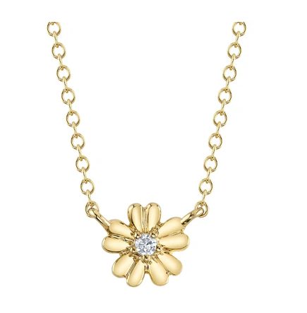 14K YELLOW GOLD 0.03CT DIAMOND FLOWER NECKLACE