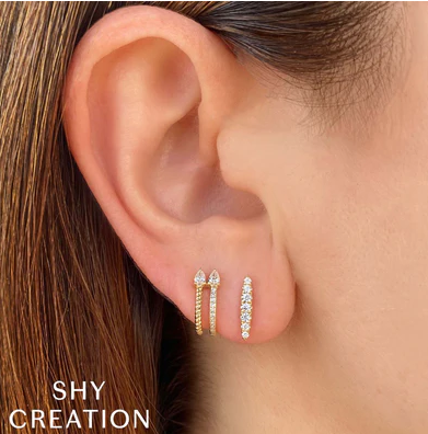 14K YELLOW GOLD DIAMOND BAR STUD EARRINGS