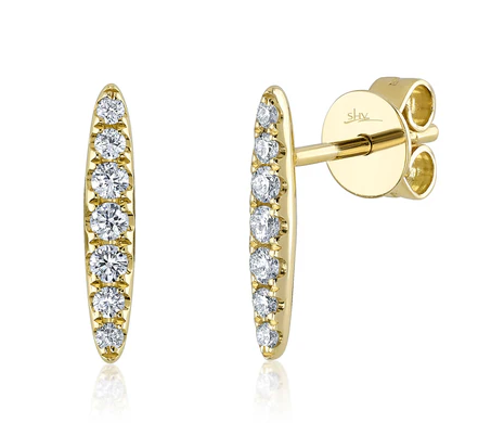 14K YELLOW GOLD DIAMOND BAR STUD EARRINGS