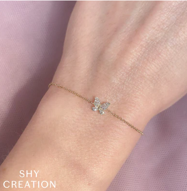 14K YELLOW GOLD AND 0.08CTW DIAMOND BUTTERFLY BRACELET
