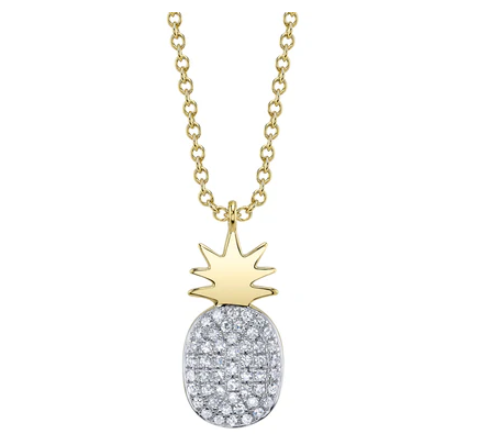 14K YELLOW GOLD DIAMOND PINEAPPLE PENDANT NECKLACE
