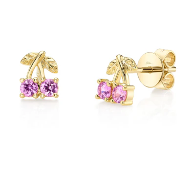 14K YELLOW GOLD 0.27CT PINK SAPPHIRE CHERRY STUD EARRINGS