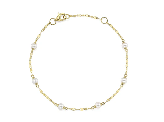 14K YELLOW GOLD CULTURED PEARL STATION BRACELET