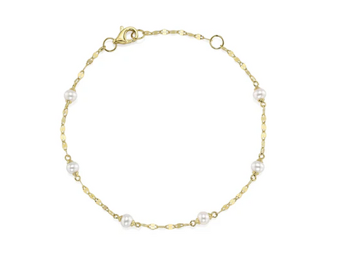 14K YELLOW GOLD CULTURED PEARL STATION BRACELET