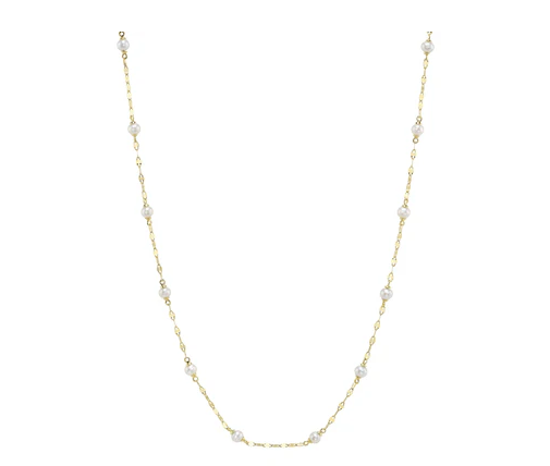 14K YELLOW GOLD CULTURED PEARL STATION NECKLACE