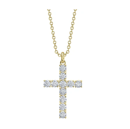14K YELLOW GOLD 0.16CT DIAMOND CROSS NECKLACE