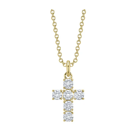 14K YELLOW GOLD 0.09CT DIAMOND CROSS NECKLACE