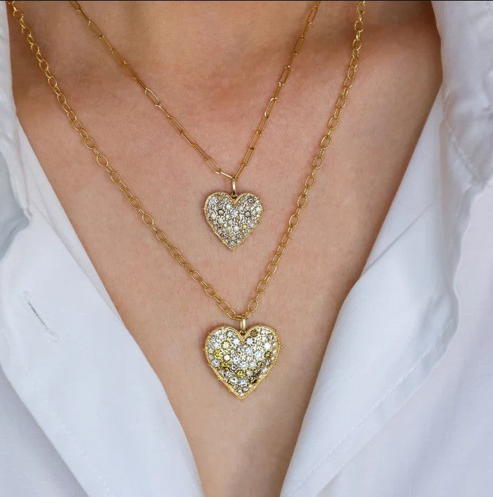 18K YELLOW GOLD LARGE MULTI-COLOR DIAMOND HEART PENDANT